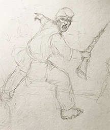 Very rough pencil sketch of my painting of Robert Pinn during the Battle of Chaffin's Farm.